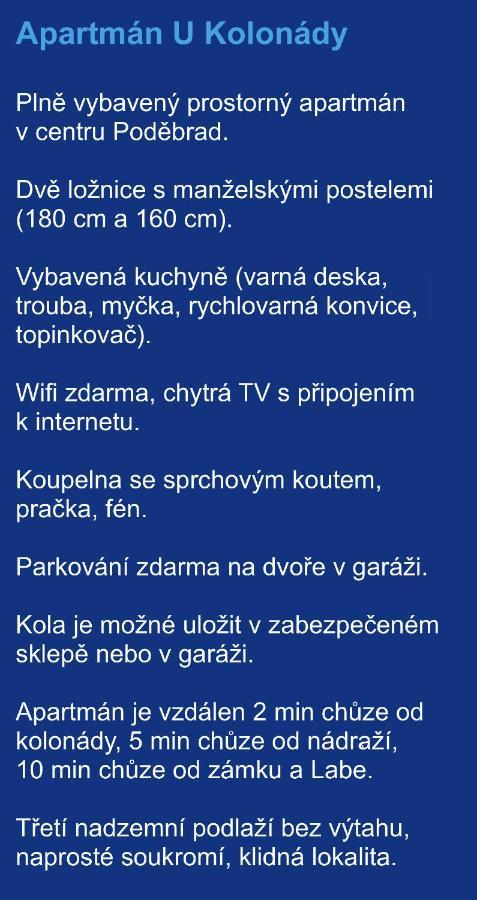 Apartman U Kolonady, Подебрады Экстерьер фото